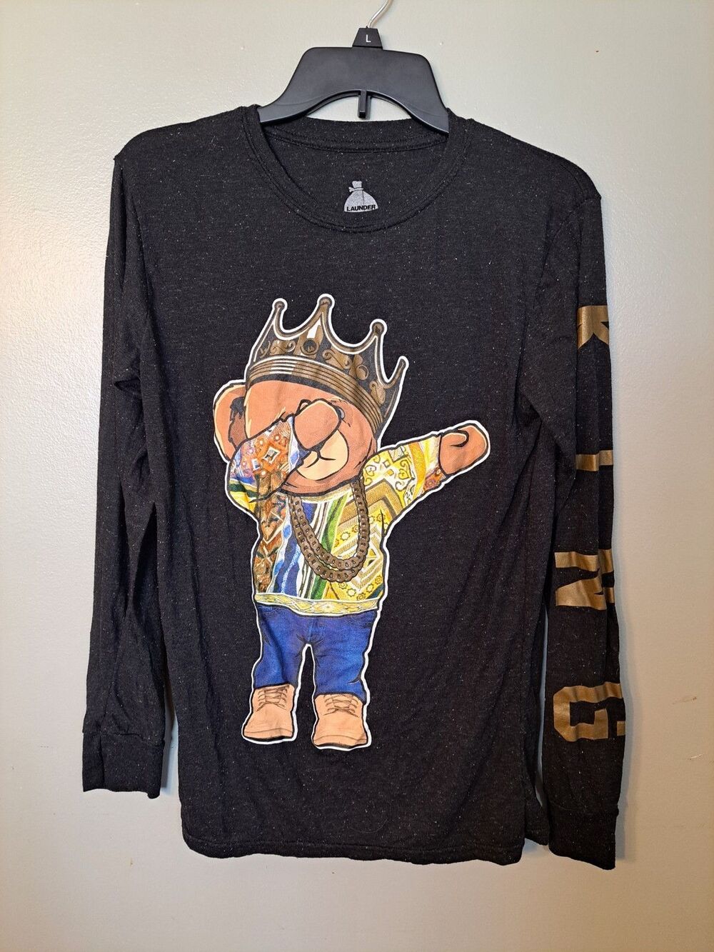 Hustle Bailey Bear OG Apparel Long Sleeve King Shirt Mens Small Black Tshirt Tee